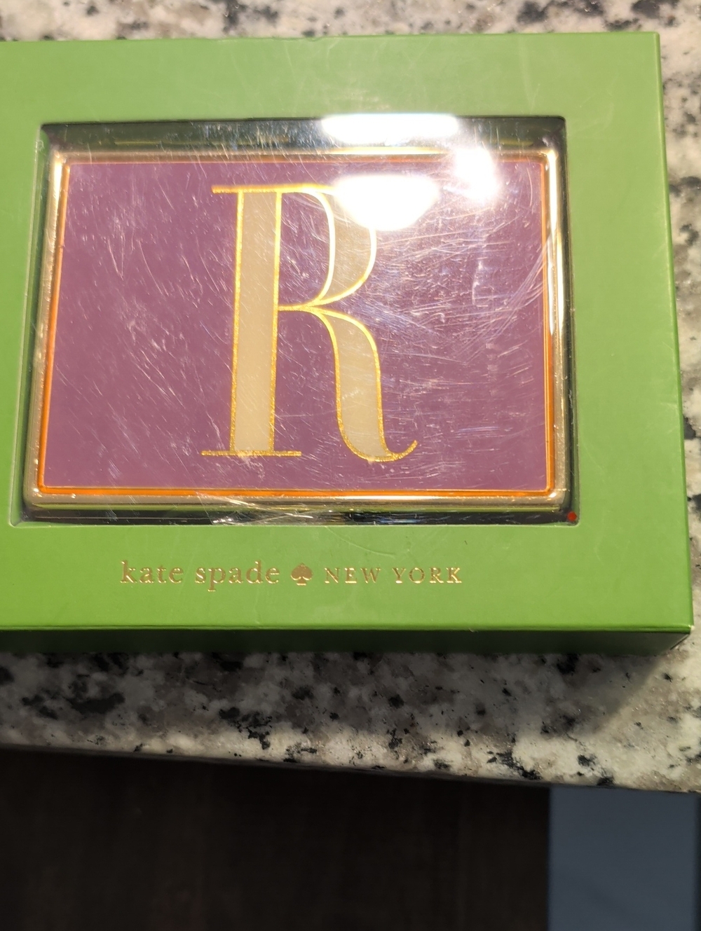 kate spade Purple Compact Mirror with Gold Initial R